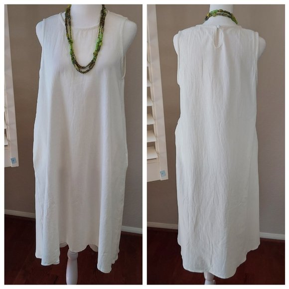 Dresses & Skirts - White Cotton Gauze Tank  Dress with Pockets Hi -Lo Sz L  NWOT